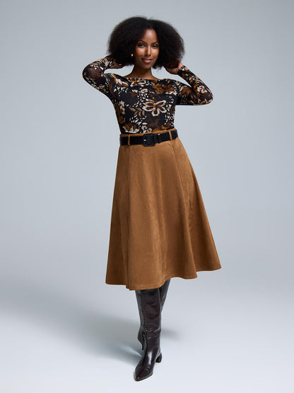 Belted Faux Suede Skirt