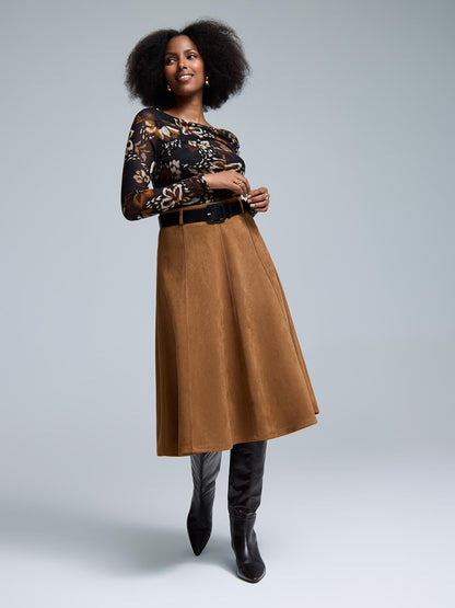 Belted Faux Suede Skirt