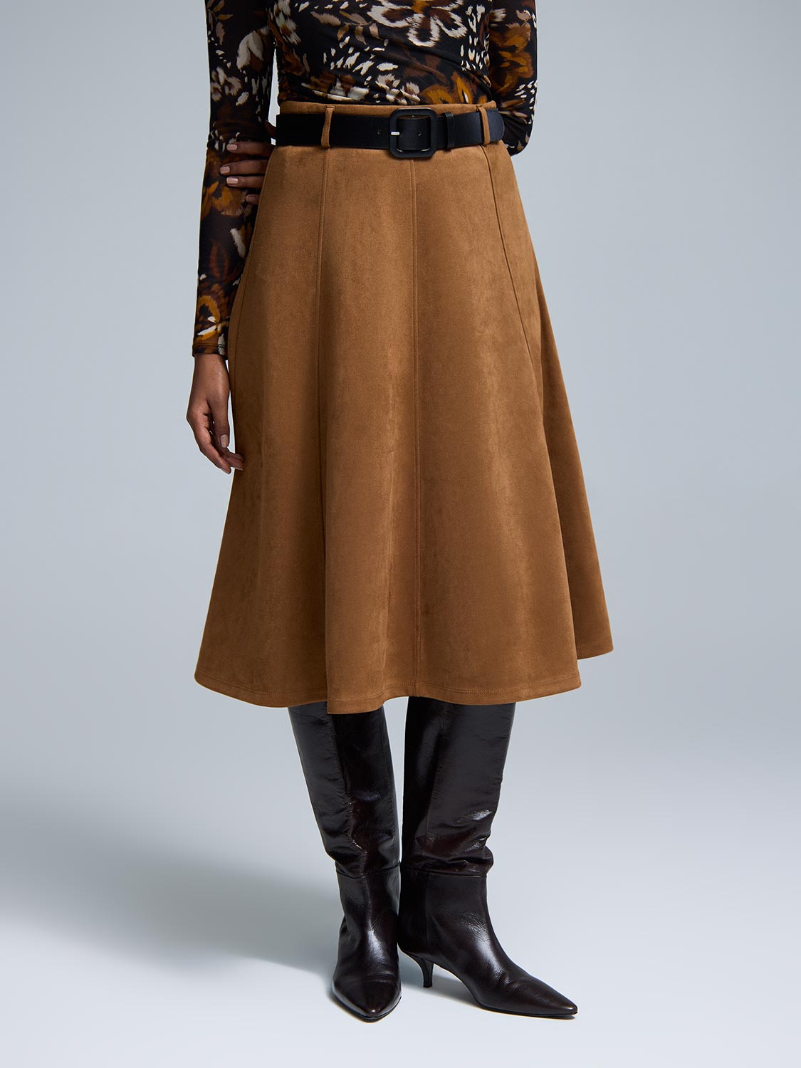 Belted Faux Suede Skirt