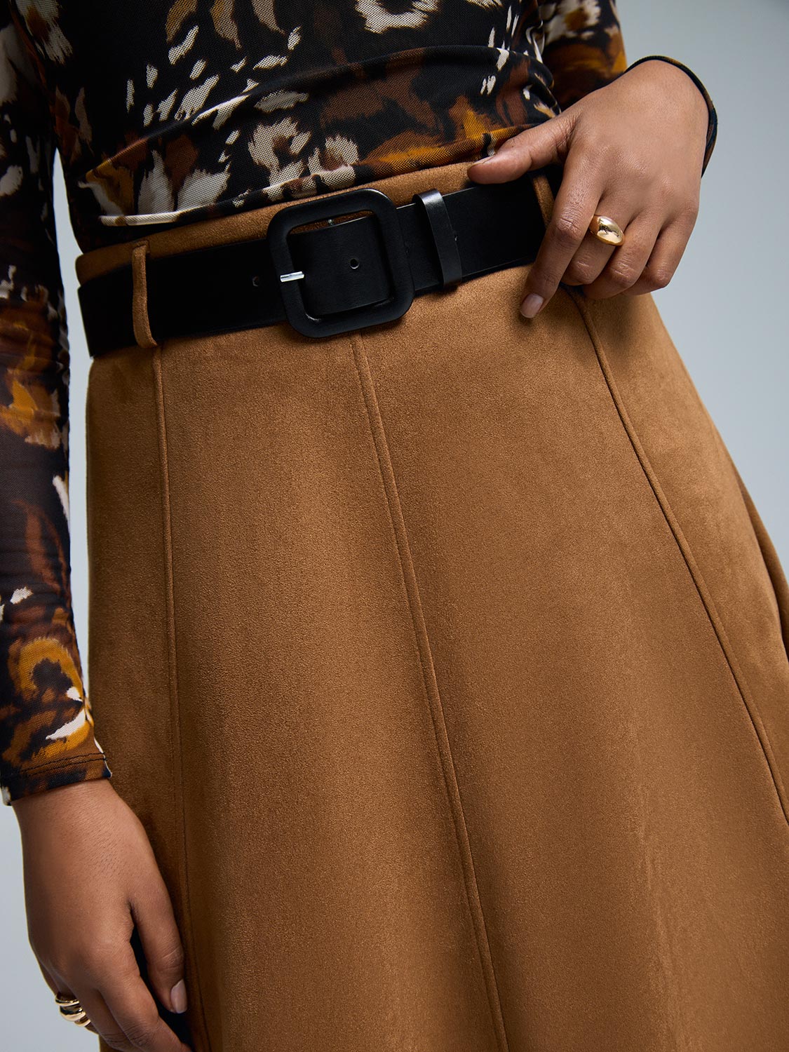 Belted Faux Suede Skirt
