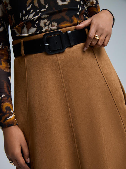 Belted Faux Suede Skirt