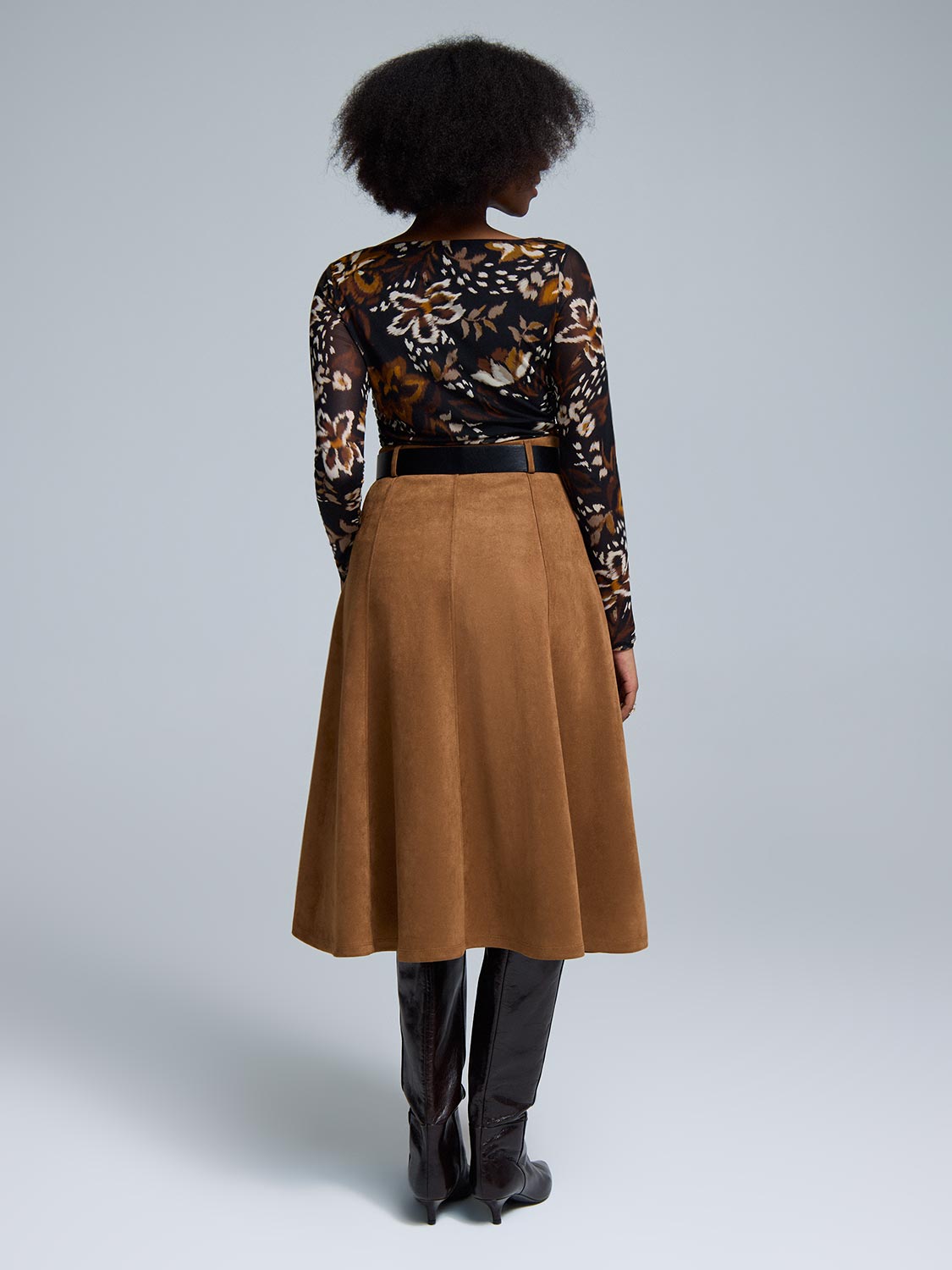 Belted Faux Suede Skirt
