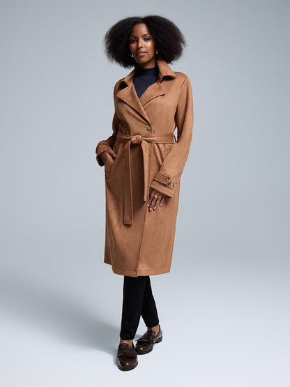 Faux Suede Trench Coat