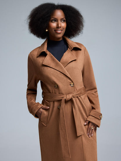 Faux Suede Trench Coat