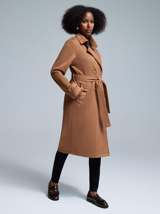 Faux Suede Trench Coat