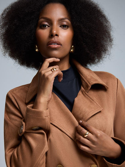 Faux Suede Trench Coat