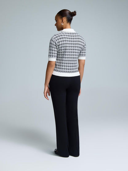 Short Sleeve Button-Up Bouclé Sweater