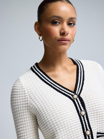 Contrast Trim V-Neck Ribbed Cardigan