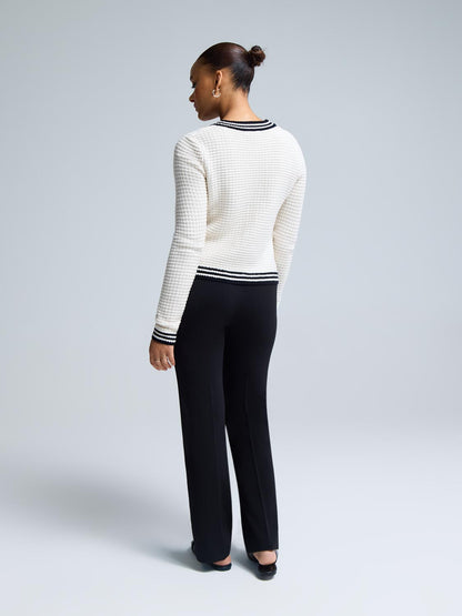 Contrast Trim V-Neck Ribbed Cardigan