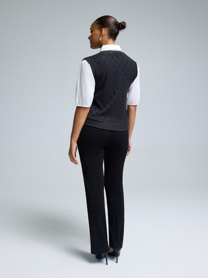 2-Fer Jacquard Knit With Poplin Blouse