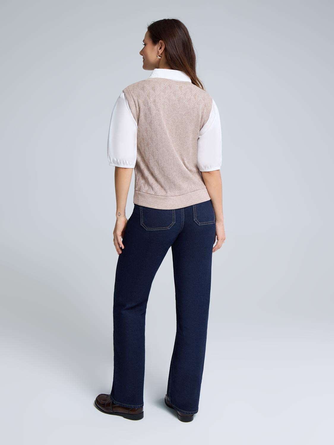 2-Fer Jacquard Knit With Poplin Blouse