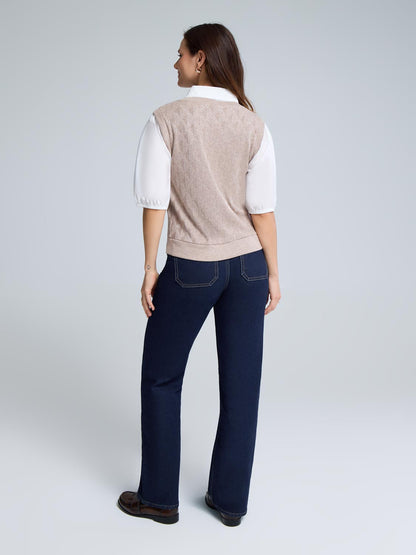 2-Fer Jacquard Knit With Poplin Blouse
