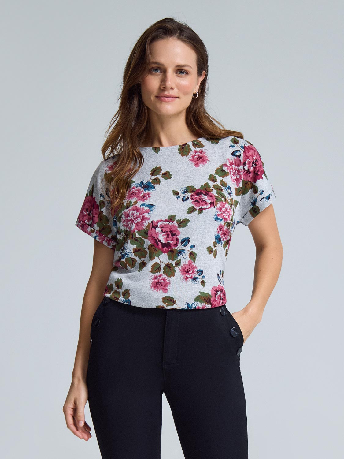 Cuffed Sleeve Floral Top