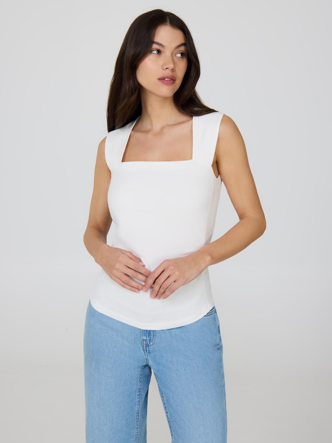 Sleeveless Ruched Square Neck Top