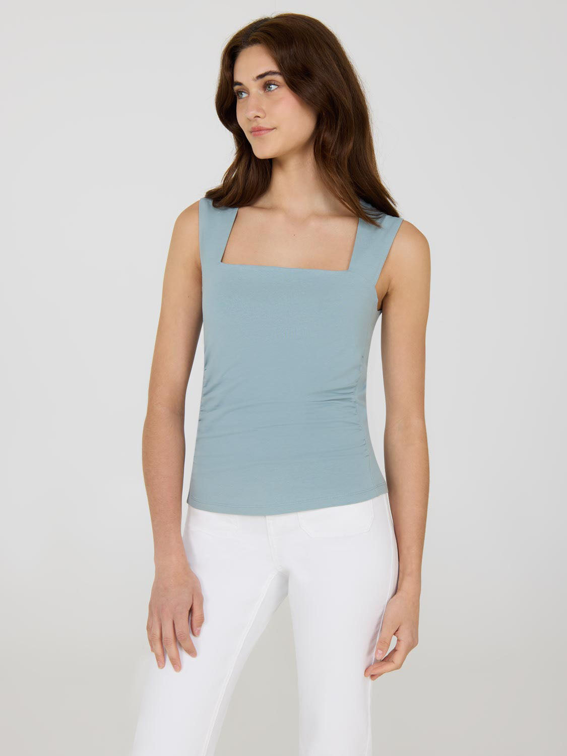 Sleeveless Ruched Square Neck Top