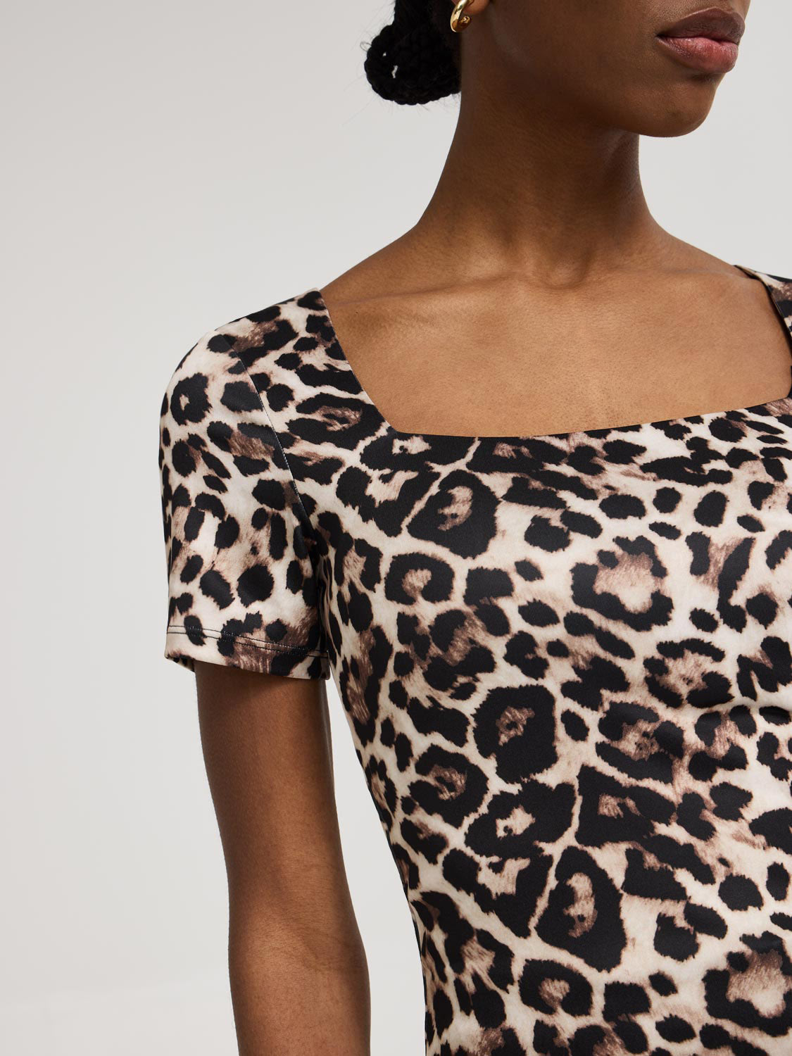 Double Layer Animal Print Square Neck T-Shirt