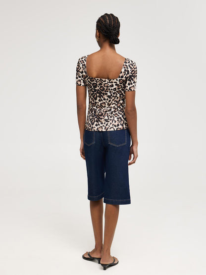 Double Layer Animal Print Square Neck T-Shirt