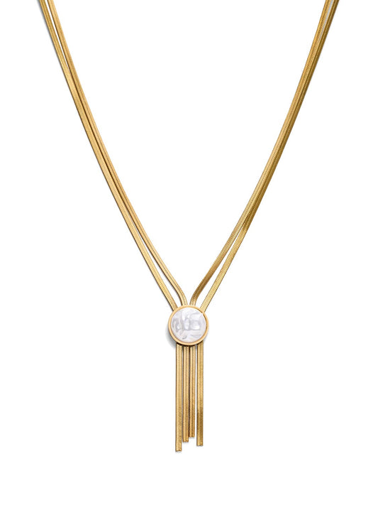 Pearl Lariat Snake Chain Necklace