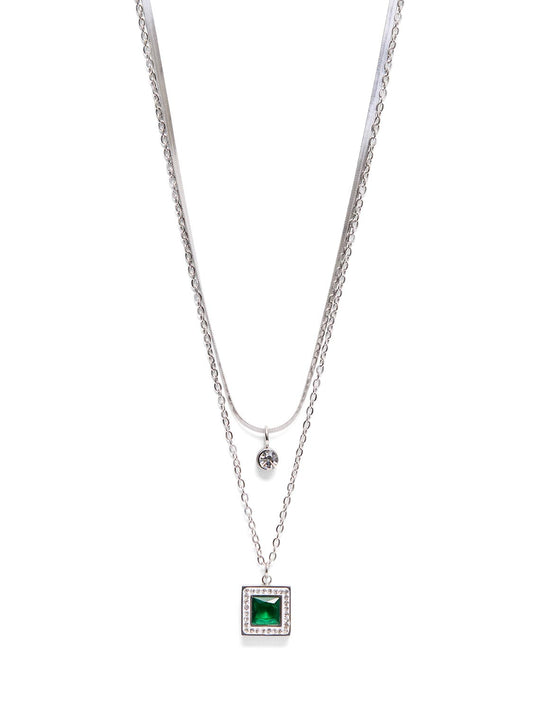 Square Pave Gem 2-Layer Necklace