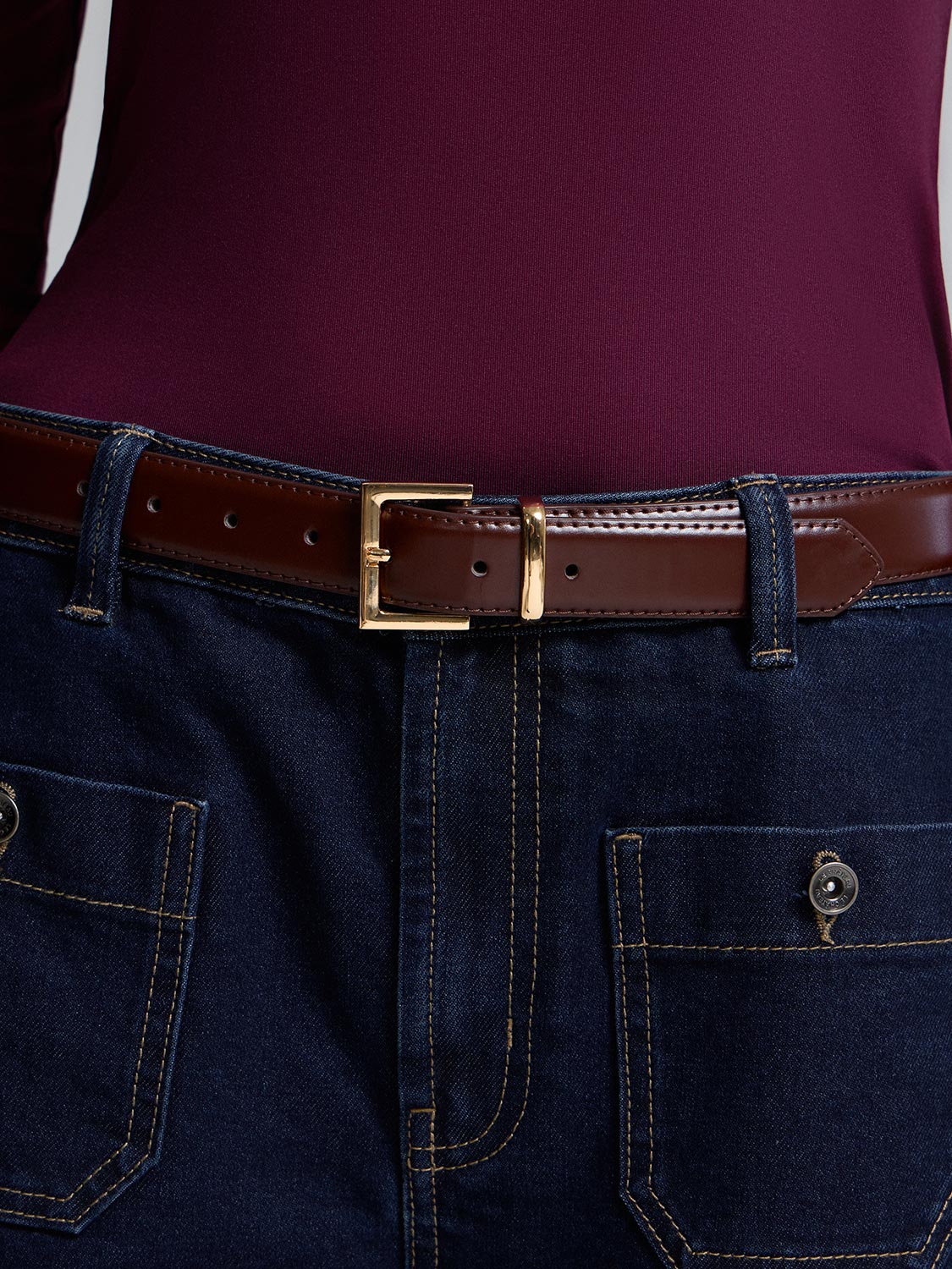 2-Pack Of Gold Buckle Belts