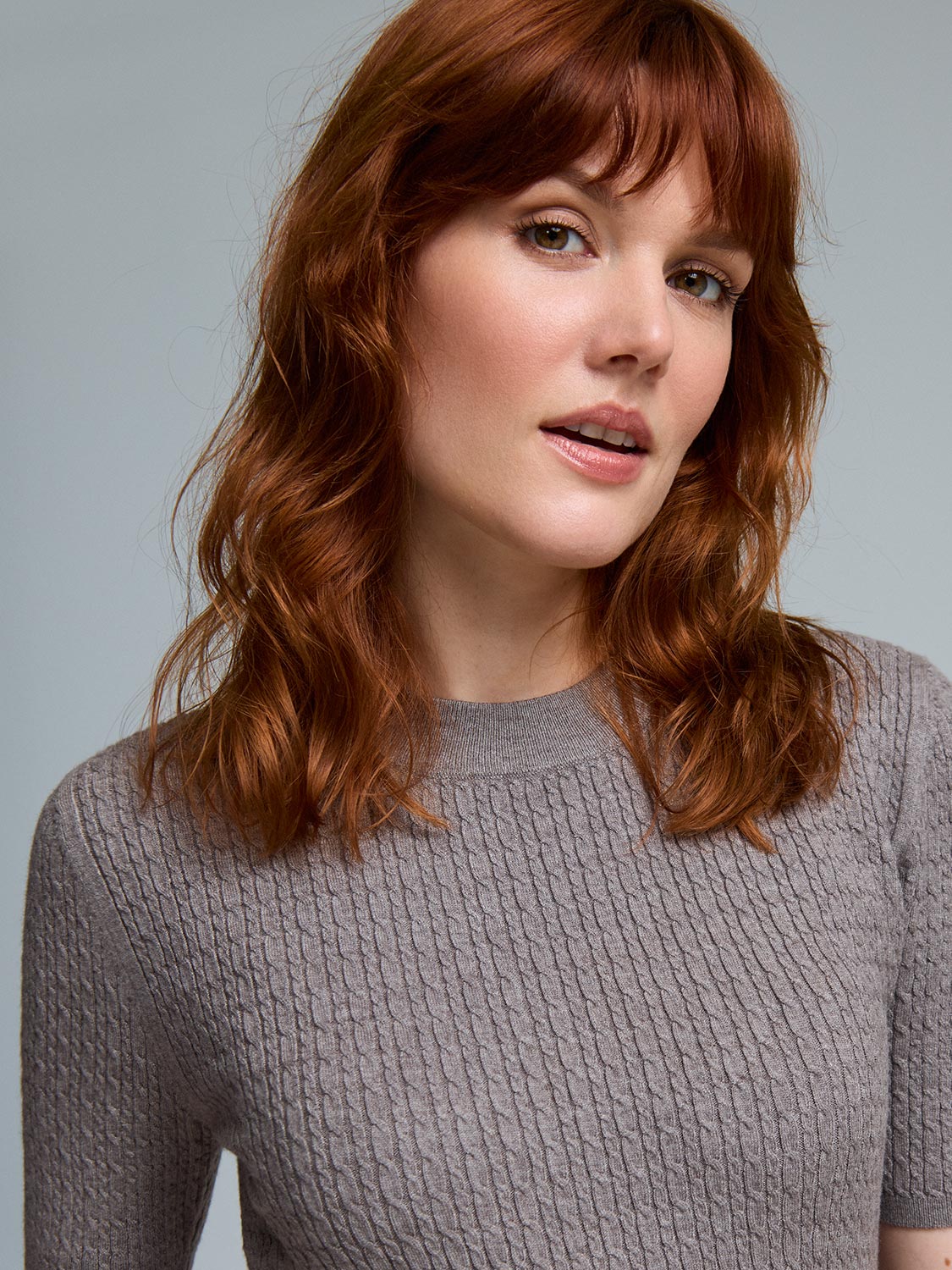 Short Sleeve Cable Knit Sweater