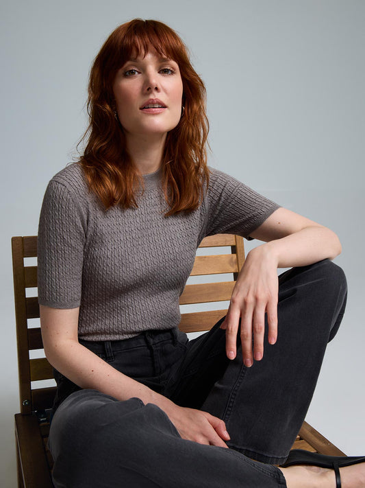 Short Sleeve Cable Knit Sweater