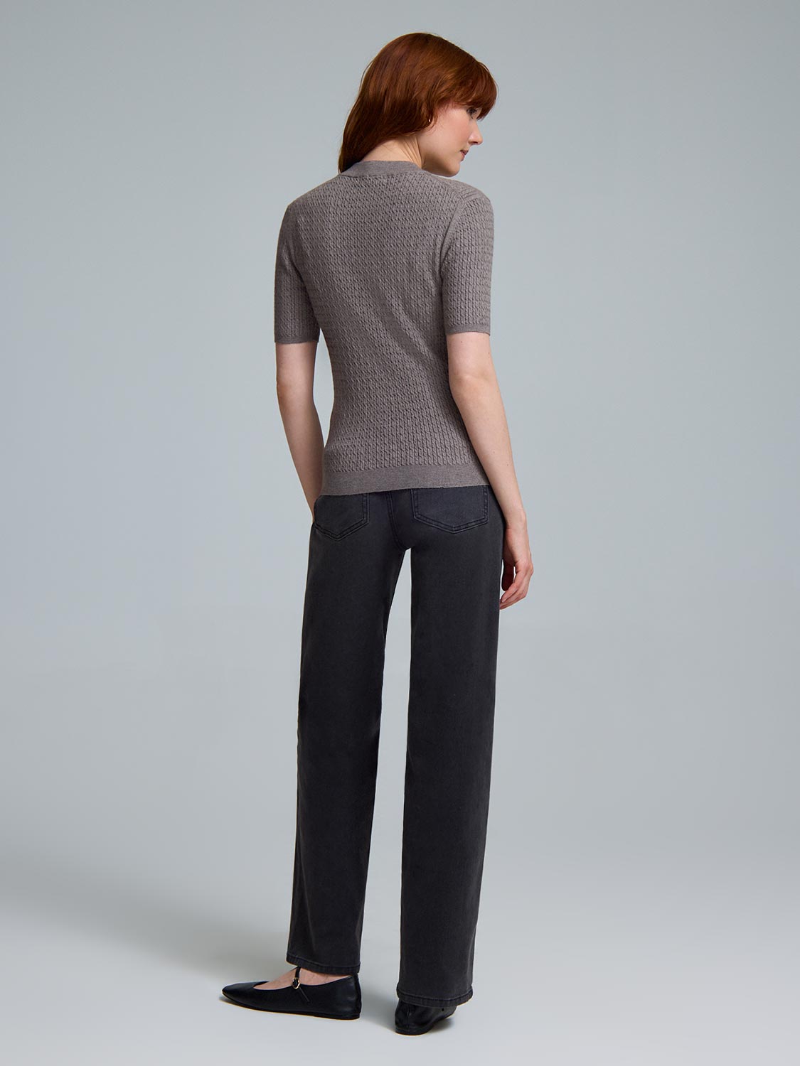 Short Sleeve Cable Knit Sweater