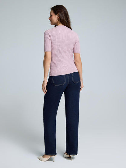 Short Sleeve Cable Knit Sweater
