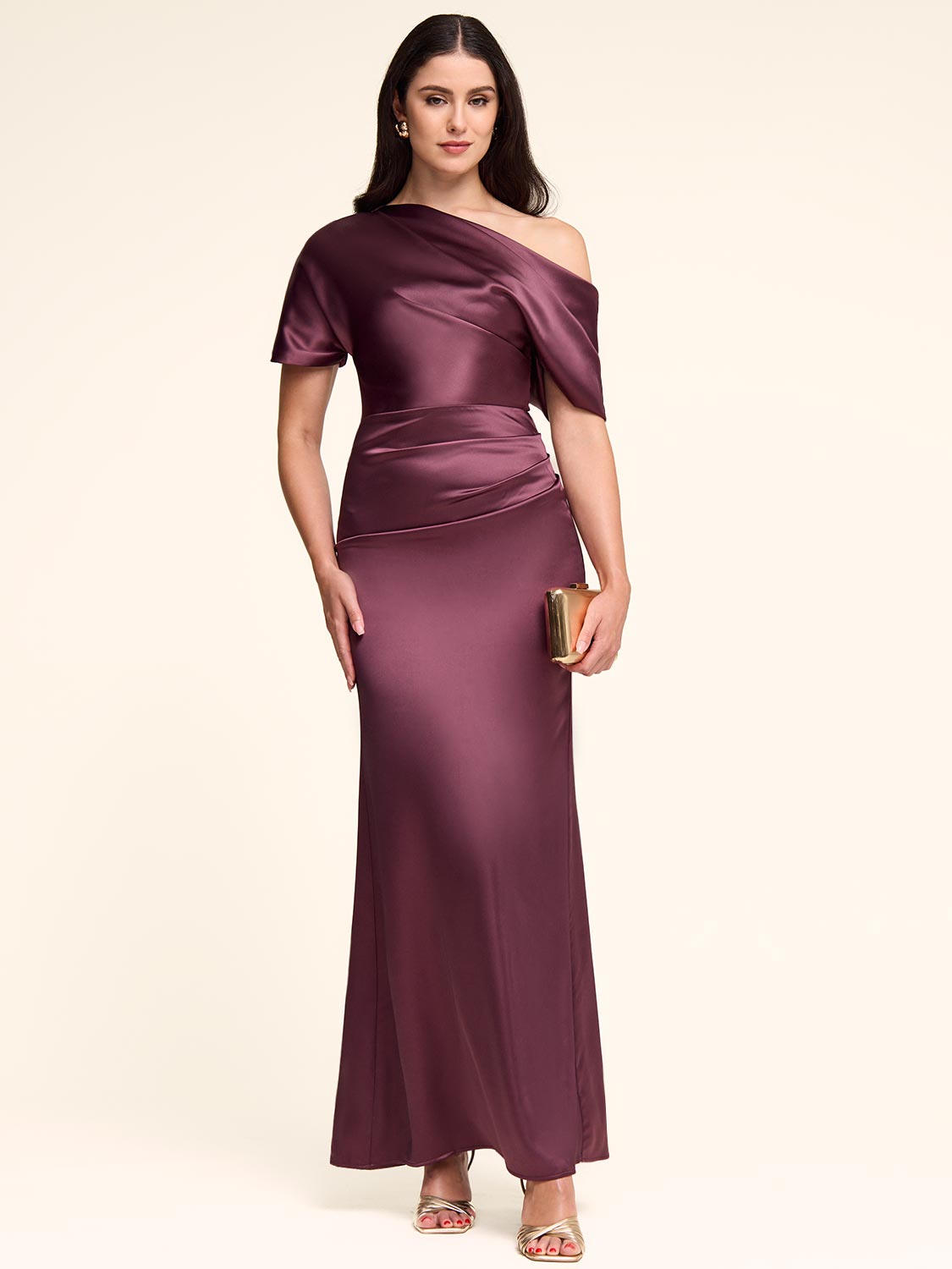 Satin Gown With Asymmetric Neckline
