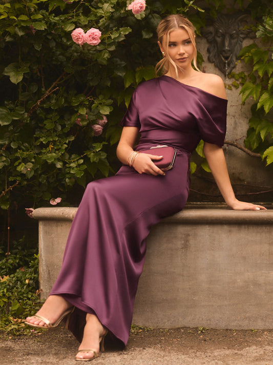 Satin Gown With Asymmetric Neckline