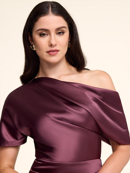 Satin Gown With Asymmetric Neckline