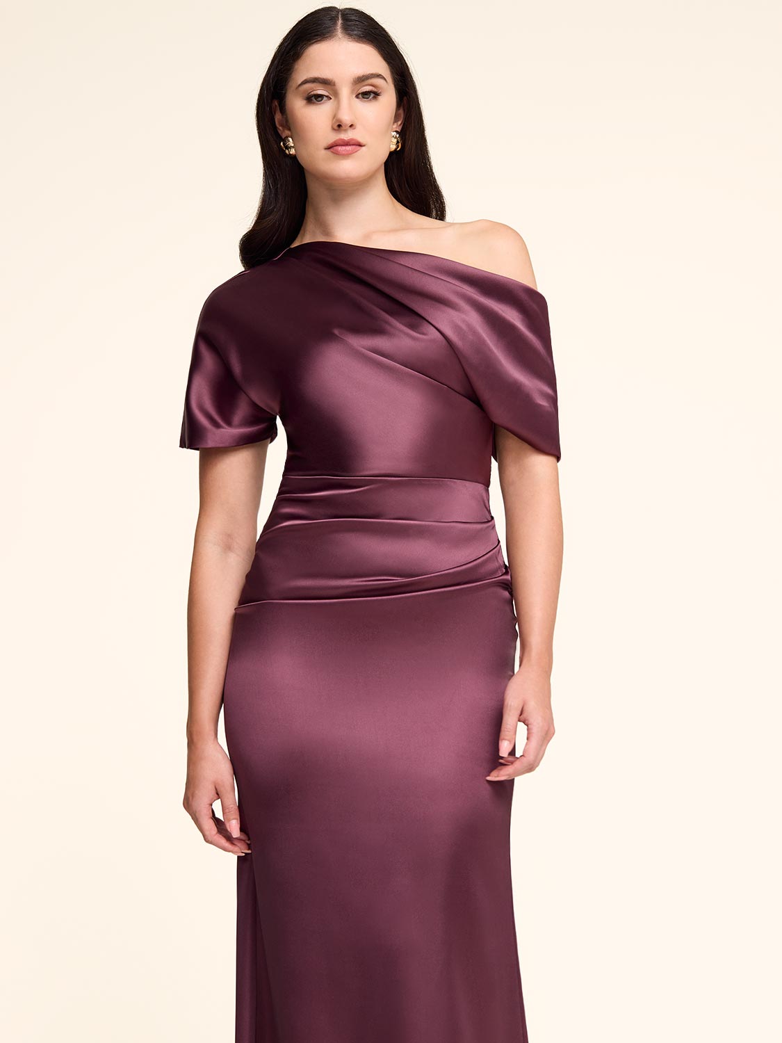 Satin Gown With Asymmetric Neckline