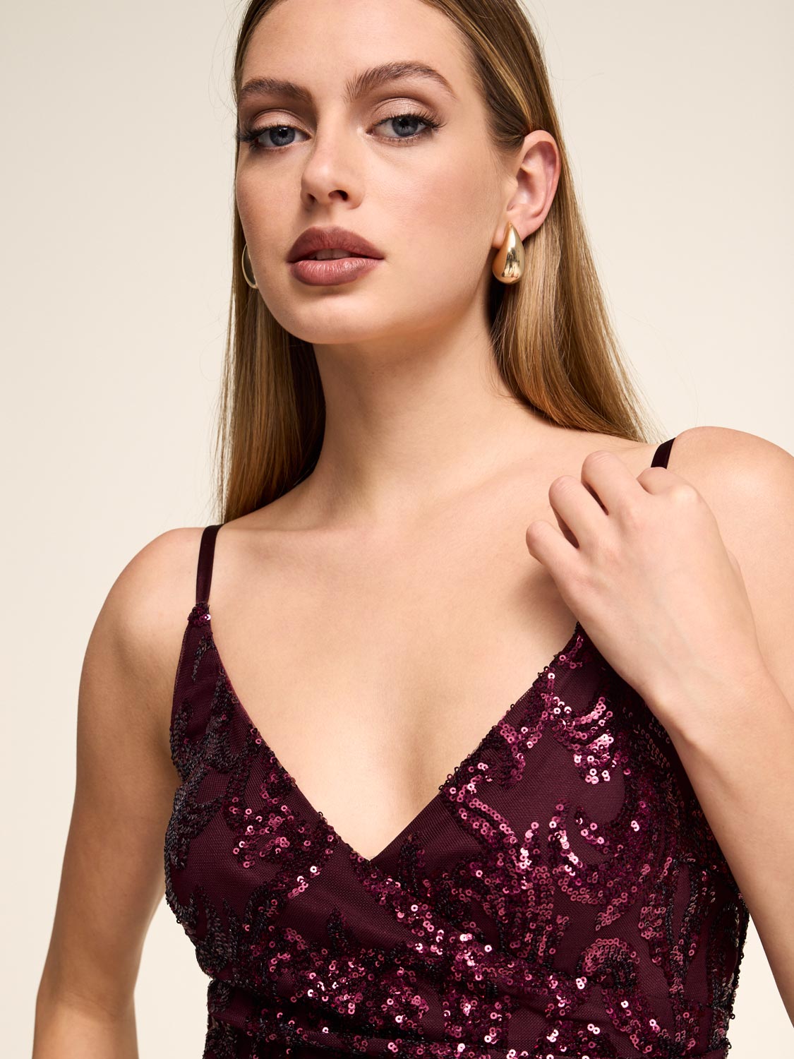 Crossover Sequin Gown