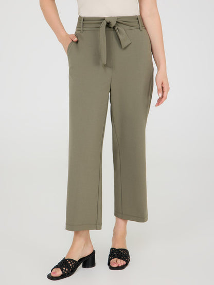 Crepe Gaucho Pants With Sash