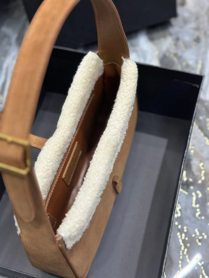 YSL Le5_7 Hobo Shearling Suede Shoulder Bag 25x14x6cm