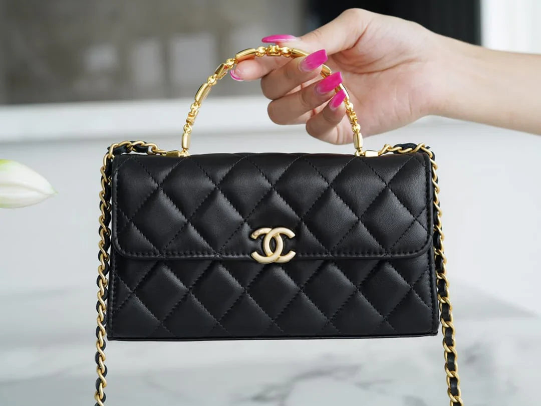 Authentic CHANEL 22B Kelly large black chain bag with enamel buckle AP2946 10_18_4.5cm