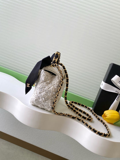 Chanel 25K Series Velvet Bow CF Handle Bag 20 White 275898