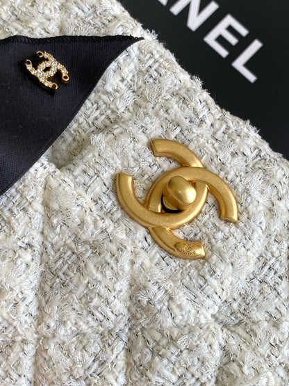Chanel 25K Series Velvet Bow CF Handle Bag 20 White 275898