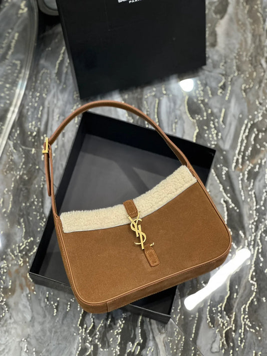YSL Le5_7 Hobo Shearling Suede Shoulder Bag 25x14x6cm
