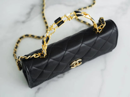 Authentic CHANEL 22B Kelly large black chain bag with enamel buckle AP2946 10_18_4.5cm