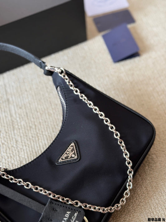 Prada Hobo Tote Bag Black Nylon 23x14cm