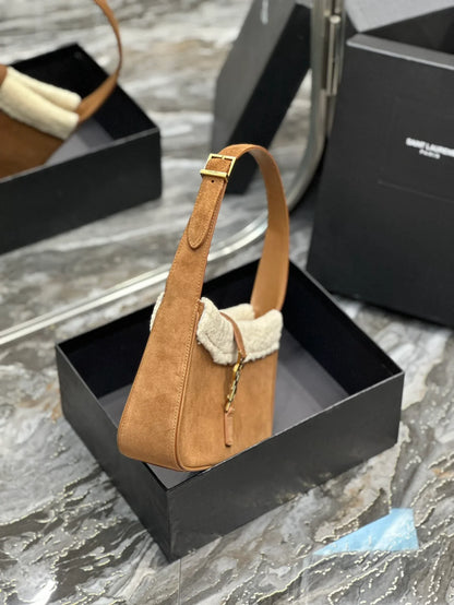 YSL Le5_7 Hobo Shearling Suede Shoulder Bag 25x14x6cm