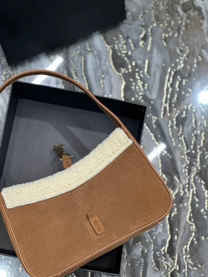 YSL Le5_7 Hobo Shearling Suede Shoulder Bag 25x14x6cm