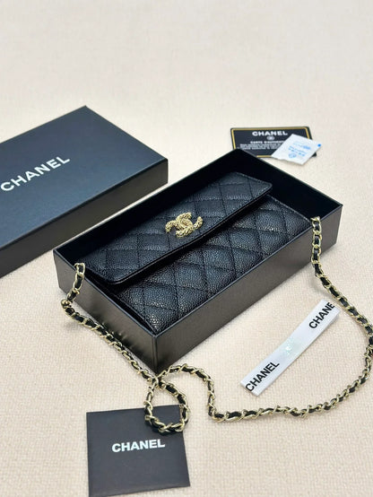 CHANEL Black Wallet Buckle Chain Bag