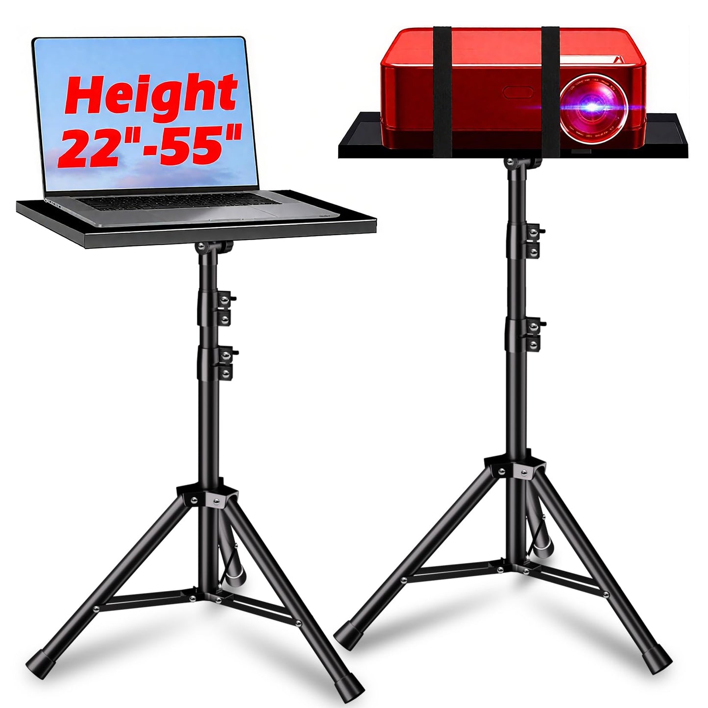 Projector Stand, 33LB Load Bearing &amp; 22-55" Height Adjustable, for Projector/Laptop/DJ Gear, Outdoor/Office/Studio - Stable Base (Black)