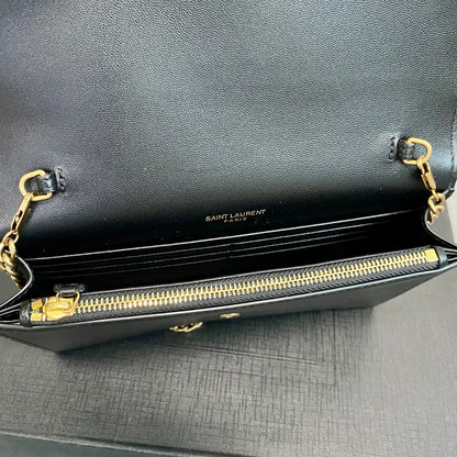 YSL Cassandra Shoulder Black Bag - 19x12.5x3.5cm
