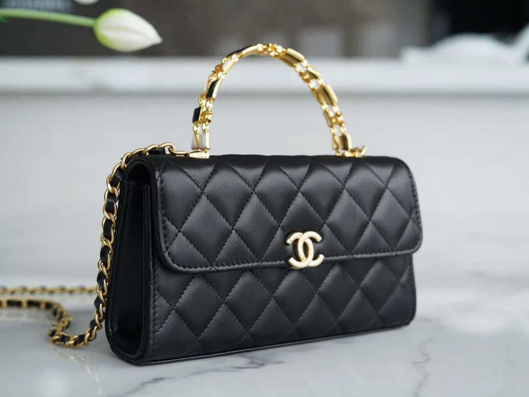 Authentic CHANEL 22B Kelly large black chain bag with enamel buckle AP2946 10_18_4.5cm