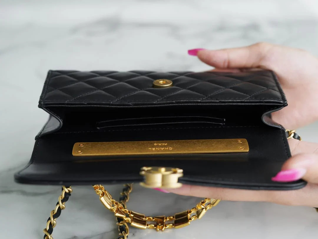 Authentic CHANEL 22B Kelly large black chain bag with enamel buckle AP2946 10_18_4.5cm