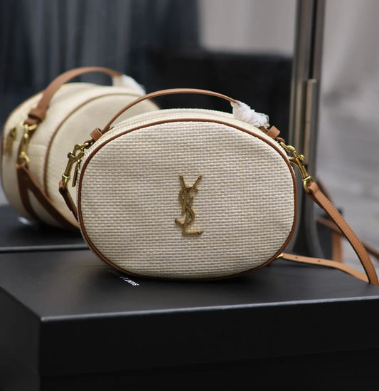 YSL Leather-trimmed raffia shoulder bag - 22_16.5_6cm