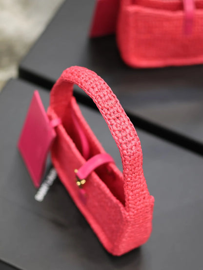 YSL Le 5 _ 7 Mini In Raffia Pink - 19 X 11.5 X 4.5 CM